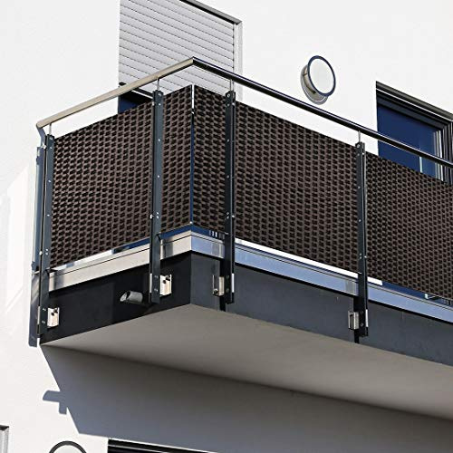 Polyrattan Sichtschutzmatte in Rattan-Optik PVC Sichtschutz Matte Sichtschutzzaun Balkongeländer Sichtschutzwand Balkonsichtschutz Balkon Zaun Windschutz Poolumrandung Zaun (Dunkelbraun, 300x90cm)