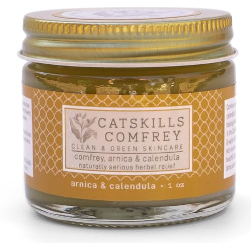 Catskills Comfrey, Arnica & Calendula (1oz) — 3 in 1 Comfrey Salve for Bone Healing Organic — Comfrey Oil Cream, Only 4 Natural Ingredients — Home-Grown & Home-Made, Multi-use Natural Skincare