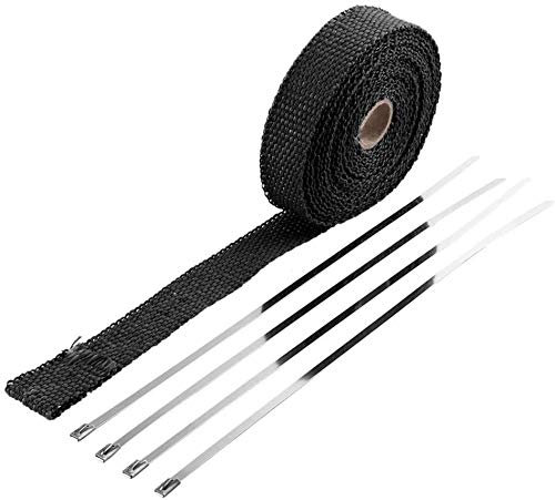 5M Auspuff Hitzeschutzband für Motorrad,Bprtcra Auto Krümmerband Thermoband Auspuffband mit Kabelbinder für Fächerkrümmer Auspuffrohr Hitzeschutz hitzeschild Band Auspuff Wrap (Schwarz)