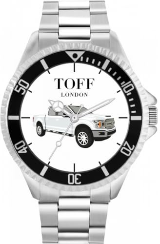 Toff London Herrenuhr Geschenk für Fans von weißen kleinen Oldtimern 42 mm