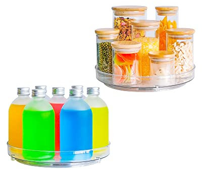 Roninkier Drehteller Organizer Lazy-Susan Gewürzregal - 2 Stück Drehteller Kühlschrank Küche Gewürzhalter für Vorratsdosen und Gewürze, durchsichtig, 23.5 cm