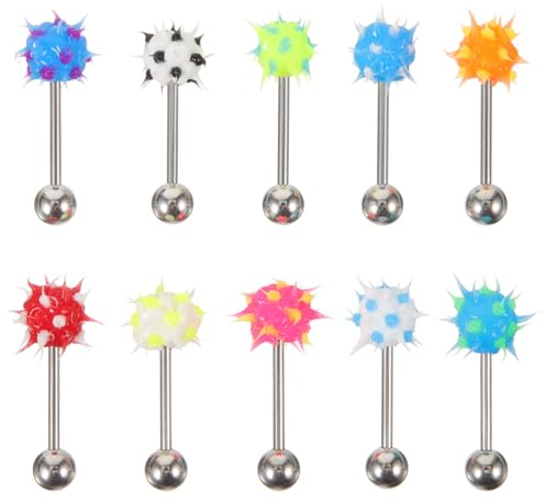Holibanna Stainless Steel Piercings Tongue Studs Steel Tongue Rings Spiky Ear Rings Bar Barbell Piercing Home Salon 10pcs