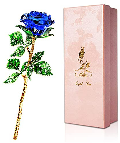 Blaue Rose Geschenk für Sie, K9 Kristallrose mit Wunschkarte, 3D Glasrose Ewige Blume, Kristall Rose Figur für Frauen zum Geburtstag, Muttertag, Hochzeit, Jahrestag, Valentinstag, Weihnachten.