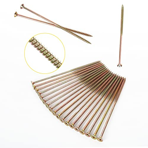 SENENQU Lot de 100 vis à bois M6 x 160 mm, vis autotaraudeuses en acier galvanisé, vis Pozi, tête bombée plate modifiée, zinc jaune