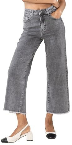 Nina Carter Q1850 dam jeansbyxor utsvängda trekvarts 7/8 jeans, Grå (Q1850-7), M