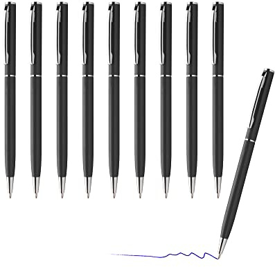 sin4sey 10er Set Kugelschreiber - schlankes Design - edler Aluminium Kugelschreiber (Schwarz)