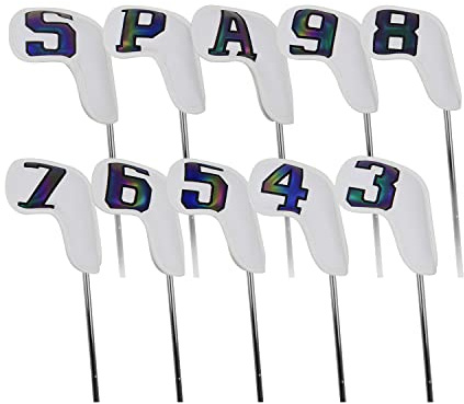 10 Pcs Synthetic Leather Iron Golf Head Covers Strong Magnetic Closure Long Neck Protect Club Shaft Clearly Number Tag 3-9/A/P/S (Gradient Number)