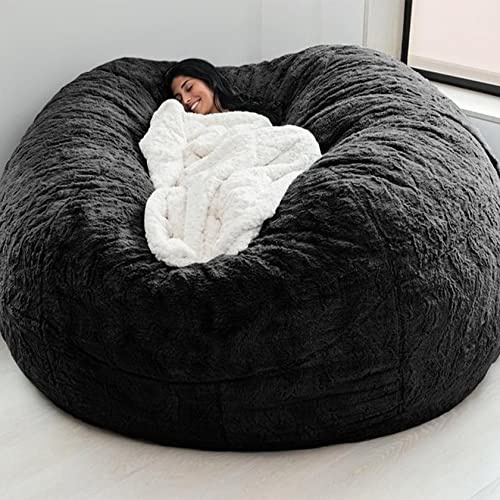 GDAFF Sitzsack, Bean Bag Cover, Flauschig Chair Riesen Sitzsack Bezug Ohne Füllung XXL Giant Sofa (No Filling) Plüsch Gaming Extra Groß Lazy Bag, Schwarz, 6ft(150*75cm)