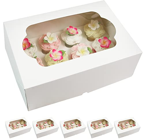Global Sugar Art Auto-Popup Extra Deep Quarter Sheet Cake & Cupcake Box with Window and Cupcake Insert, White 14 x 10 x 5 Inches, 5 Count