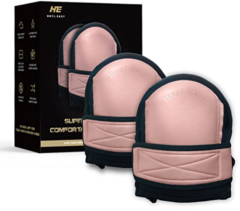 Hmyl Easy Super Soft Leather Knee Pads for Work with Non-Slip Strap, Shorts Available, Replaceable Inner Cushion for Construction, Garden, Clean, Floor, and Garage, Pink for Woman