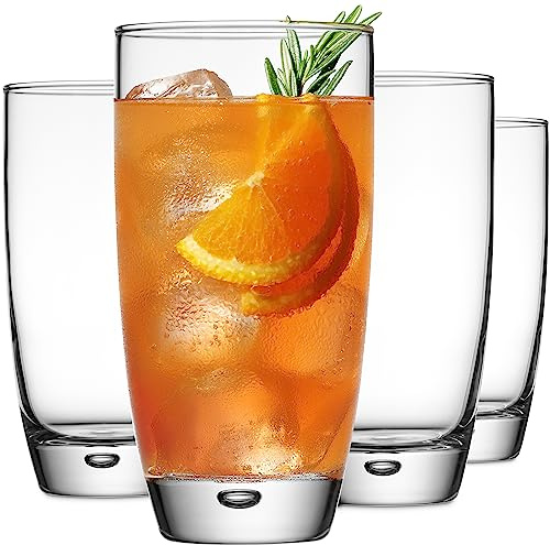 Glaver's Highball Glasses Set Of 4, 16 Oz. Drinking Glasses, Unique Water Glass Cups For Juice, Cocktails, Soda, Heavy Bottom Tumbler Glass