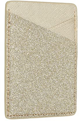 sourcing map Phone Card Holder Stick Back of Phone PU Leather Wallet Pocket Credit Card ID Case Pouch Sleeves Adhesive Sticker Bling Gold for Most Smartphone