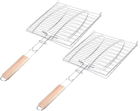 RORPOIR 2stücke Fischgrillkorb Aus Eisen Grillrost Für Fisch Und Gemüse BBQ-Netz Mit Griff Praktisches Grillzubehör Für Outdoor-aktivitäten