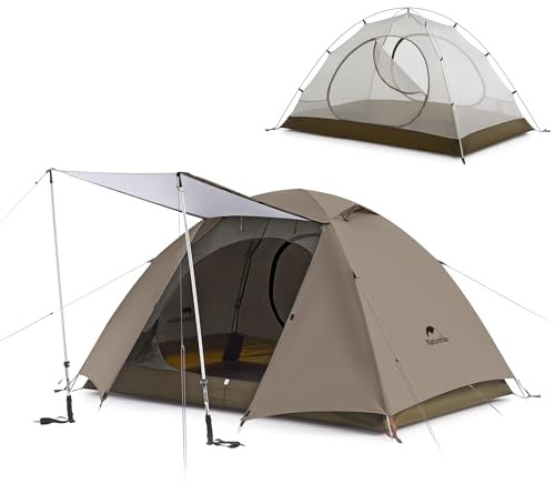 Naturehike Tienda de campaña para 2 personas y 3 personas, tienda de campaña ligera impermeable para mochileros, tienda de campaña de doble capa para 3 estaciones con porche