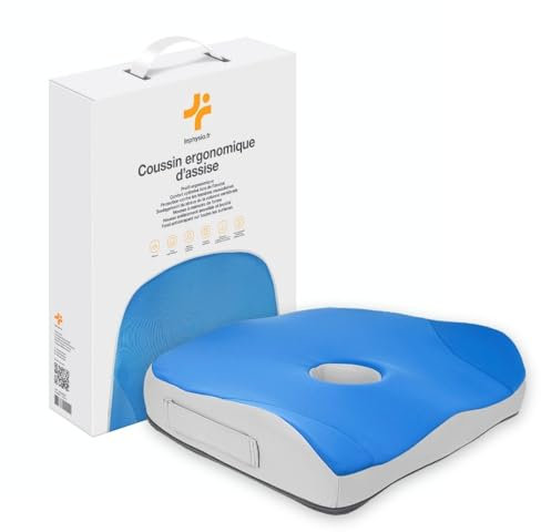 Inphysio® Cojín de Asiento Ergonómico, Cojín de Asiento Ortopédico, Cojín de Espuma con Memoria, Cojín para Las Nalgas, Cojín para Silla, Cojín para Coche, Almohada de Viaje, 45 x 37 x 9 cm