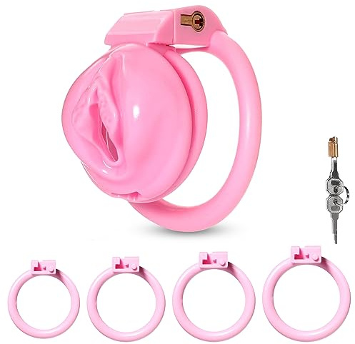 BDSMLOVE Peniskäfig mit Schamlippen,Flat Chastity Cage Male small,Keuschheitskäfig Herren,Sex Toyset Herren,Keuschheitsgürtel für Herren,Penis Käfig mit 4 Cockringe extrem (S)