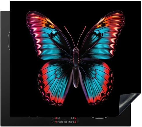 KitchenYeah© Protege Couvre Plaque De Cuisson Deco Cuisine Tapis Protection | 60x52 cm - Protecteur Induction Papillon - Couleurs - Animal - Noir