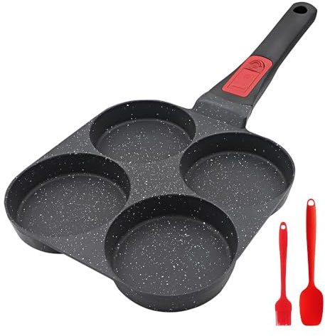 RANX INGST Egg Pan Induction, Non Stick 4 Cup Pancake Pan with Detachable Handle Burger Pan Egg Frying Pan for Breakfast - Black