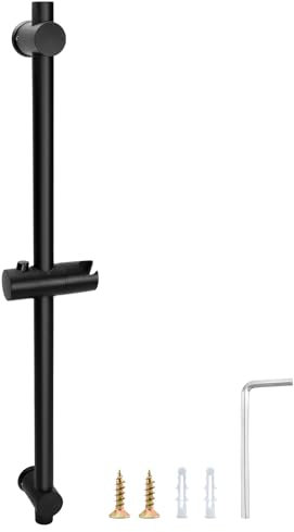 QWORK® 66 cm Barre de Douche avec Support Pommeau de Douche - Acier Inoxydable SUS 304 - Noir Mat - Trous de Fixation Réglables