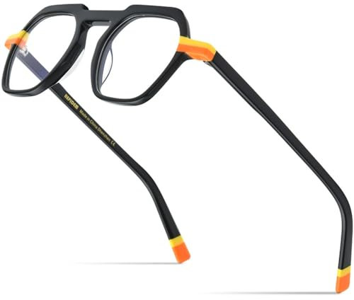 MUTYNE Mehrfarbige Acetat-Brillenfassung für Herren, quadratisch, Retro-Brille, Damenbrille, Schwarz, Einheitsgröße