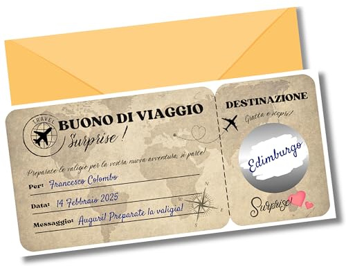 Buono regalo vacanza, viaggio | Biglietto gratta e vinci personalizzato | Regalo coppia, regalo San Valentino, regalo Natale, regalo anniversario | Biglietto a grattare (VIAGGIO)