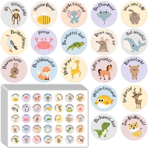 525 Belohnungsaufkleber Kinder, Motivationsaufkleber 35mm | Motivationsaufkleber Tiermotive Lobsticker, Selbstklebend, Lehrerbedarf