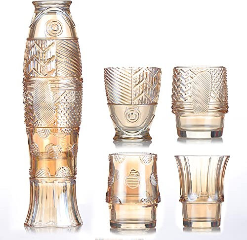 YOtat Verres À Whisky en Verre Écossais Sculpté, Verres À L'Ancienne, Verre À Whisky en Forme De Poisson Cristallin (Lot De 4 Tasses)