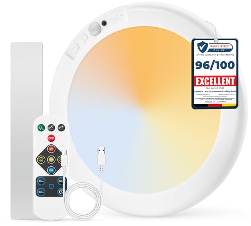 Combuh Battery Operated Shower Light Waterproof Inside, Rechargeable Motion Sensor Ceiling Lights Battery Powered with Remote, No Wiring Magnetic Cordless LED Overhead Lighting for Closet Hallway