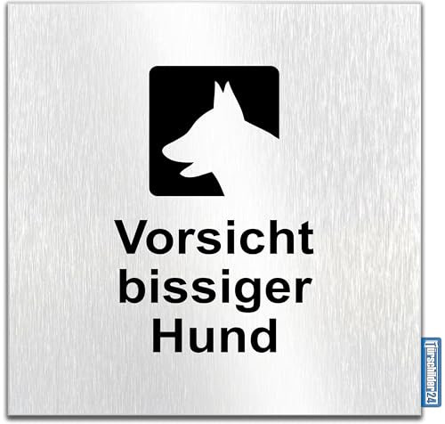Türschilder24 Aluminium Dibond Schild - Türschild • 120 x 120 x 3 mm • Vorsicht bissiger Hund • 100% Made in Germany (A: Vorsicht bissiger Hund)