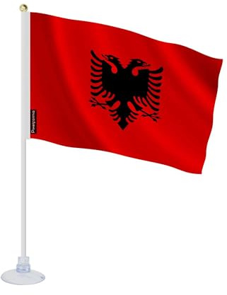 Mini bandiera a ventosa bandiera dell'Albania, 14 x 21 cm