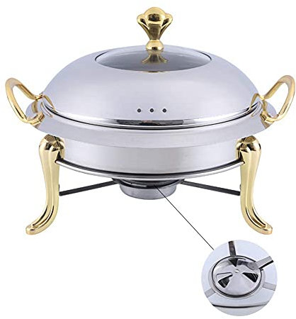 MXFKLJ Fondue Pot Stainless Steel,Round Chafing Dish Buffet Set, Cheese Breakfast Family Daily Kitchen Outdoor Camping,Gold,0.66ft