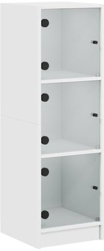 HETFTJN Schränkchen Highboard Wohnzimmer Apothekerschrank Küche Tv Schrank - Highboard mit Glastüren Weiß 35x37x109 cm für Schlafzimmer Flur Wohnzimmer Küche