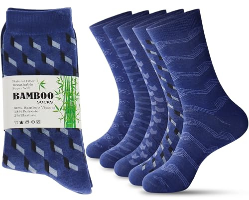 Jeasona Lot de 5 Paires de Chaussettes en Bambou Pour Homme Sans Couture Pour Business 43-46 - Bleu