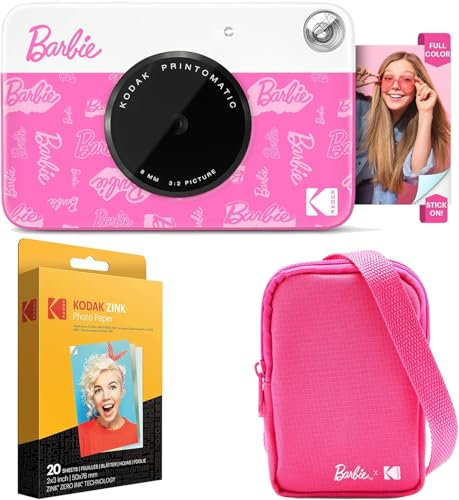 KODAK x Barbie Printomatic Fotocamera Digitale a Colori Completi con Stampa Istantanea Bundle Iniziale Barbie (Stile Firma) + Custodia Deluxe per Fotocamera Barbie + Carta Zink (20 Fogli)