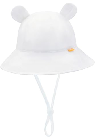 SEYUFN Baby Sonnenhut Mädchen UV Schutz 50 Mütze Kinder Jungen Sommer Bärenohr Hut Kleinkind Unisex Verstellbarem Bindebändern Fischerhut (DE/NL/SE/PL, Alter, 12 Monate, 24 Monate, Weiß)