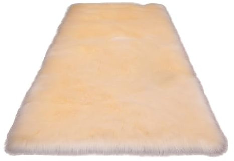 Blausky Hochflor Teppich Flauschige Teppiche Waschbar & Anti-Rutsch,Rechteck Fellteppich Kunstfell Fell Matte aus Acryl Kunstfell Teppich für Wohnzimmer Schlafzimmer Bettvorleger Flur,Gelb,70x180cm