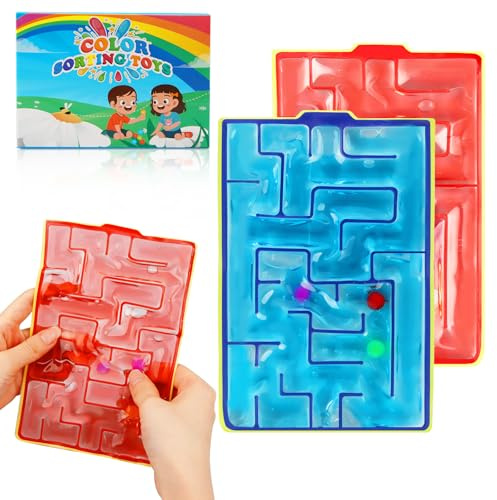 2 Stück Labyrinth Spiel Sensorik Spielzeug, Gelgefüllte sensorische Squeeze Spielzeuge, Anti Stress Autismus Spielzeug für Kinder Jugendliche, Beruhigend Bei Stress Angst