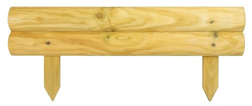 RANRHA 2 Bar Wooden Garden Edging Border – 100cm x 14cm | Pressure-Treated Timber Landscape Fence | Log Design with Stakes for Lawn, Flower Beds, Pathways & Outdoor Landscaping (1)