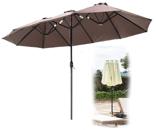 ZYXQQJ Parasol De Jardin Double 455cm 380cm Grand Parasol De Terrasse Rectangulaire Parasol Extérieur avec Manivelle Parasol Plage À 12 Côtes(Brown,380x200cm)
