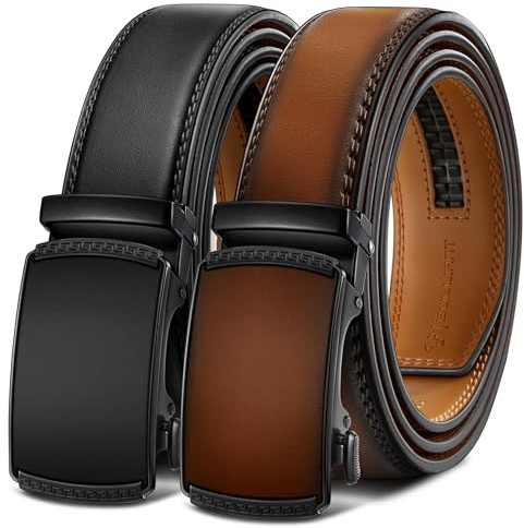 KEMISANT Gürtel Herren 2er, Gürtel Ratsche 35mm,Größe Angepasst | Herren-Gürtel mit Automatikschließe verstellbar mit Geschenkbox für Anzug, Freizeithosen, Oxford-Schuhe