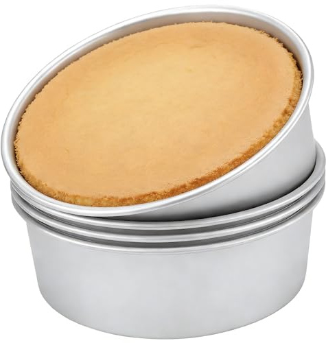 MUKSUET 4 PCS 9.5 Inch Deep Cake Tin, Round Baking Pan for Layer Cakes and Brownies, Birthday Wedding Baking Tins with Mirror Polish
