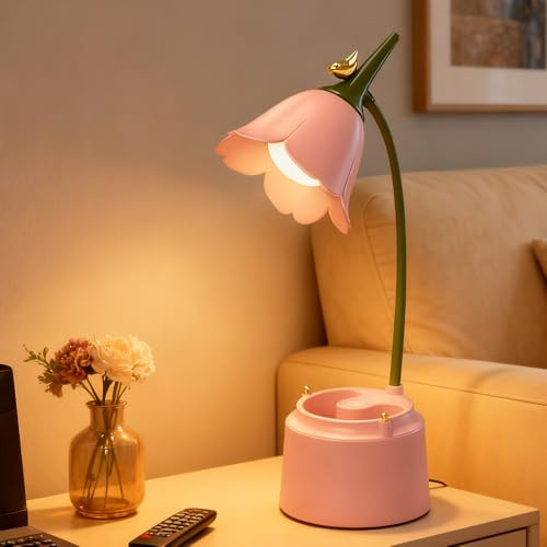 DAJASD Schreibtischlampe Kinder, Dimmbare LED Schreibtischlampe Mädchen mit 3 Farbtemperaturen, Nachttischlampe kinder mit Flexibles Arm & Stifthalter, LED Tischlampe für Kinder Schlafzimmer Café
