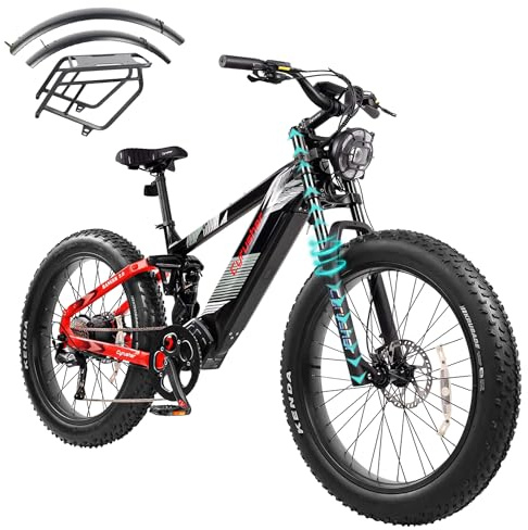Extrbici Aluminium-Elektrofahrrad 26 Zoll Ranger, 250W 25km/h, 52V 20Ah 128km, Luftfederung, 9 Gänge, Breitreifen Schwarz