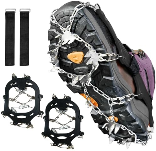 Suglade Steigeisen für Wanderschuhe: 24 Edelstahl-Schuhspikes, rutschfeste Traktion für Schnee, EIS & Schlamm – ideal für Wandern, Klettern, Angeln & Laufen