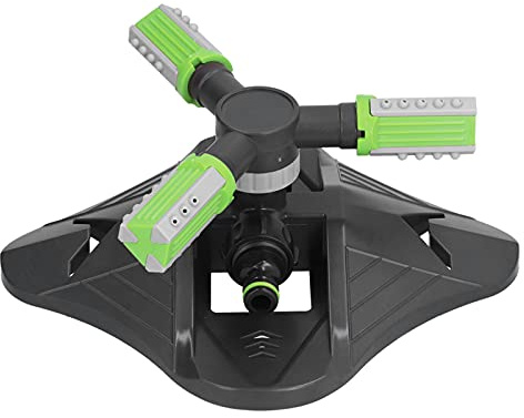 Automatic Garden Sprinkler | 3 Prong Rotating Water Sprinkler for Lawn/Flower Beds/Vegetable Gardens | Adjustable Spray Patterns, ABS Material (Green)