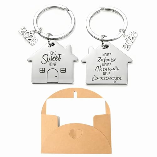 Lot de 2 2026 Porte Clés Couple Maison Personnalisé, Nouvelle Maison Nouvelles Aventures Porte-Clés,Cadeau de Pendaison de Crémaillère, pour Nouveau Propriétaire Épouse Mari Amoureux