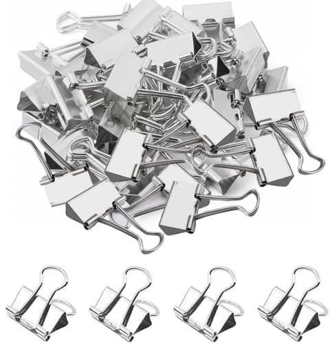 50 Stück Silber Foldback Klammern, 25 mm Mittel Papierklammern Metall, Vielzweckklammern Foldbackklammern Medium Silver Binder Clips für Schule Büro Briefpapier Notizen Haushal