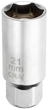 sourcing map 1pcs Spark Plug Socket Set 3/8 Drive 21mm Swivel Magnetic 12 Point Thin Wall Spark Plug Socket CR-V Steel, Silver