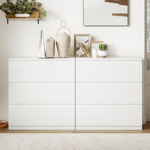 ZECIIYE Kommode mit 3 Schubladen,2 er Set,Sideboard,Beistelltisch,Nachttisch,Modern Schmale Komode Weiß MDF Holz für Schlafzimmer Wohnzimmer Kinderzimmer Flur Badezimmer und Büro,70 x 40 x 75 cm