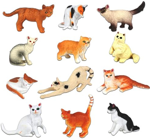12 Pcs Cat Figures,Mini Cat Animal Figures Realistic Cat Figurines Toys,Cat Cake Toppers Cat Figures Toy Set for Kids Boys Girls Home Car Decoration Cat Lover Birthday Gifts
